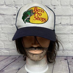 Bass Pro Shops Hat Cap Snapback Navy Blue White Trucker Mesh Embroidered Logo
